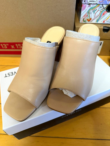 Nine west beige leather slide - nine,